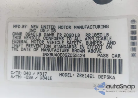 2009 Toyota Corolla S из США, поврежденный, VIN 1NXBU40E39Z055124